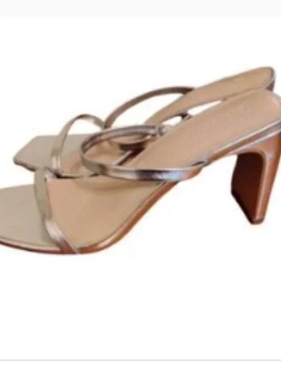 The Drop Silver Strappy Heels Square Toe Mule Sandals Metallic Dressy Womens 10 - Picture 2 of 7